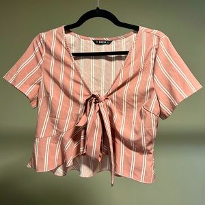 Blush pink striped tie shirt